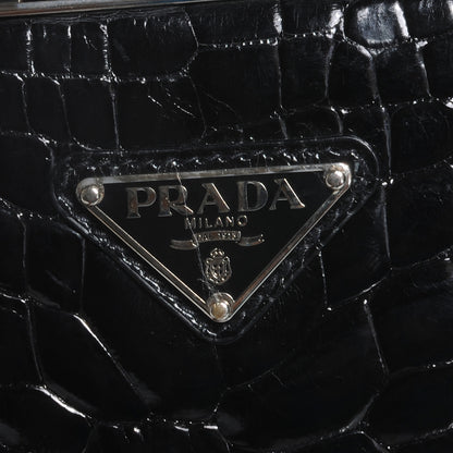 Prada Shiny Crocodile Framed Bag Black 5 of 9