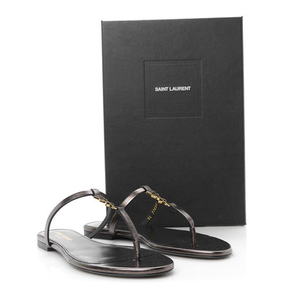 Saint Laurent Calfskin Cassandra Monogram Sandals 38 Metal Walnut 10 of 10