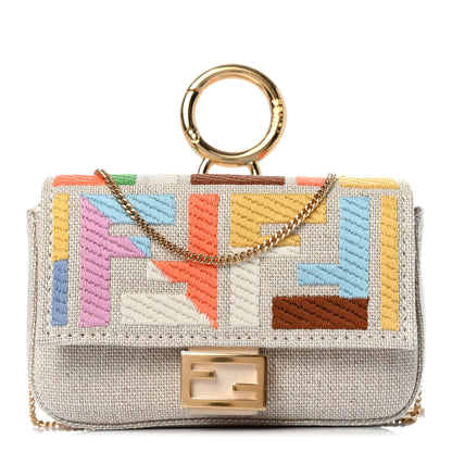 Fendi Kuban Canvas FF Embroidered Nano Baguette Charm Grezzo Multicolor 1 of 6