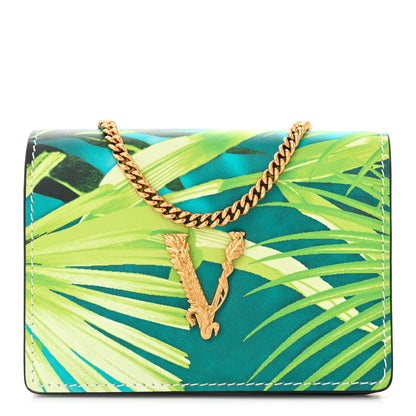Versace Vitello Jungle Print Mini Virtus Chain Clutch Green White 1 of 10