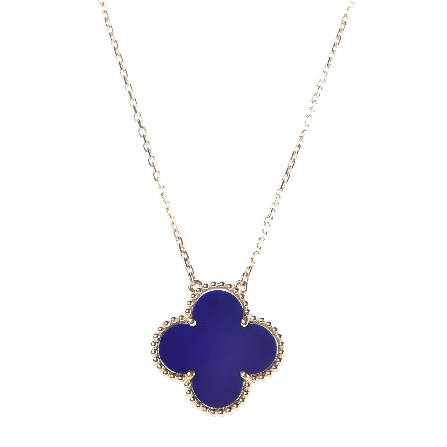 18K Yellow Gold Blue Sevres Porcelain Magic Alhambra Vendome Necklace