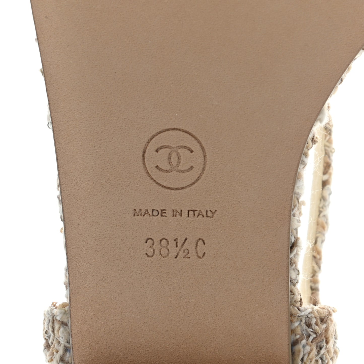 Tweed Pearl CC Thong Sandals 38.5 Ivory