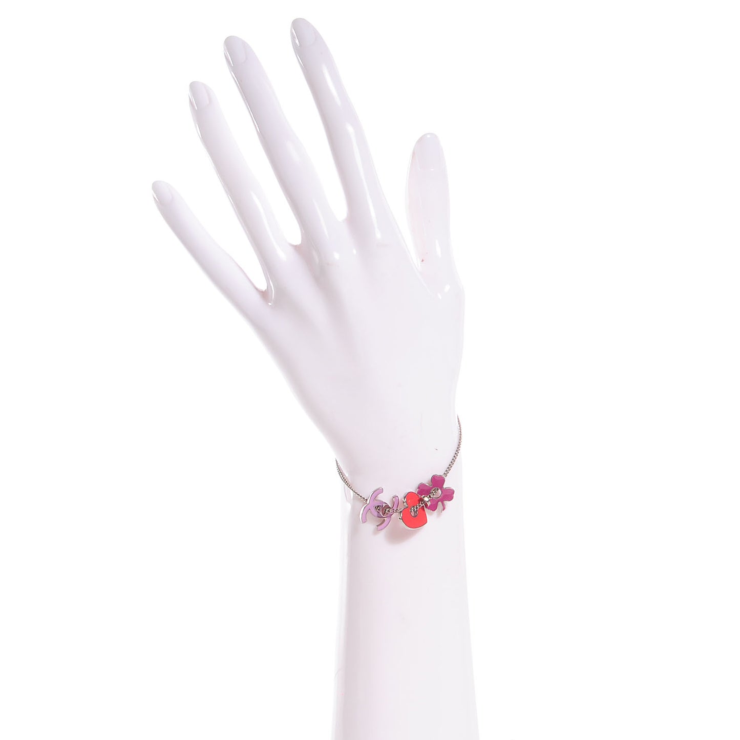 Enamel Heart CC Clover Charm Bracelet Silver