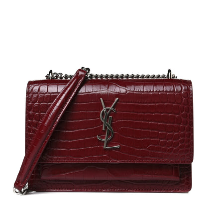 Saint Laurent Calfskin Crocodile Embossed Monogram Sunset Chain Wallet Palissandre 1 of 13