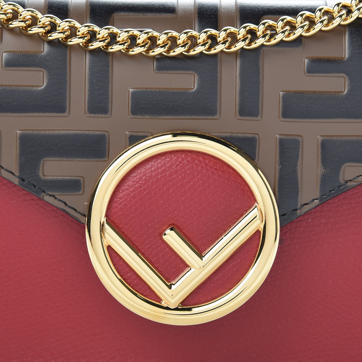 Fendi Vitello Cruise F is Fendi Bi-Color FF 1974 Embossed Envelope Belt Bag Maya Black Fragola 8 of 11