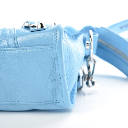 Balenciaga Agneau Classic Silver Hardware Mini City Logo Strap Baby Blue Black 9 of 9