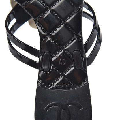 Chanel Jelly Camellia Thong Sandals 40 Black Ivory 7 of 8