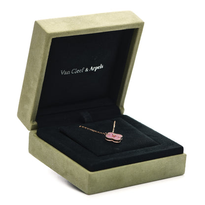 Van Cleef & Arpels 18K Rose Gold Diamond Rhodonite Vintage Alhambra Pendant Necklace 7 of 7