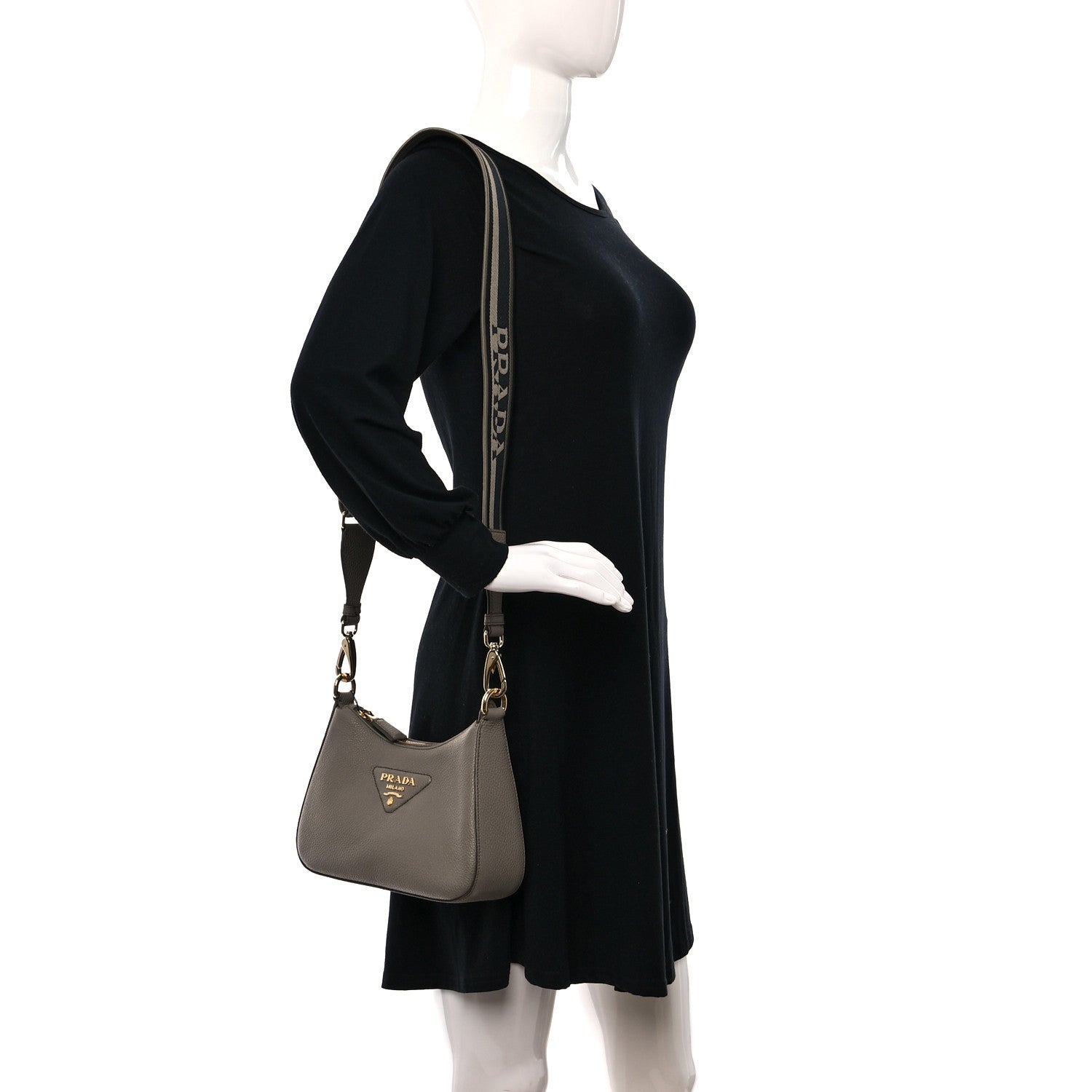 Prada Vitello Daino Soft Zippered Messenger Hobo Argilla 2 of 9