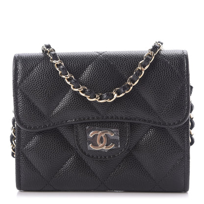Chanel Caviar Quilted Flap Card Holder On Chain Black 1 of 10
