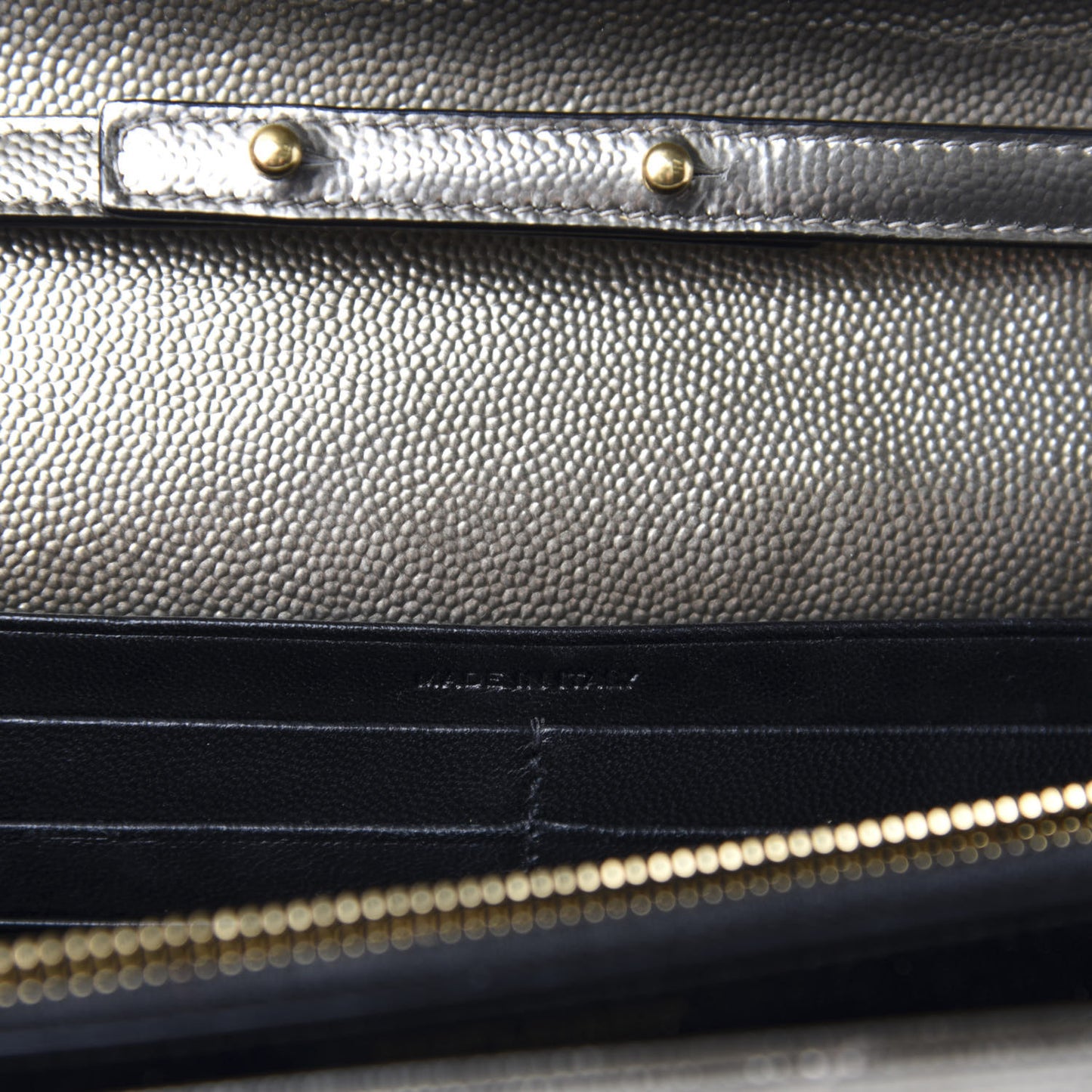 Metallic Grain De Poudre Matelasse Chevron Monogram Chain Wallet Gold