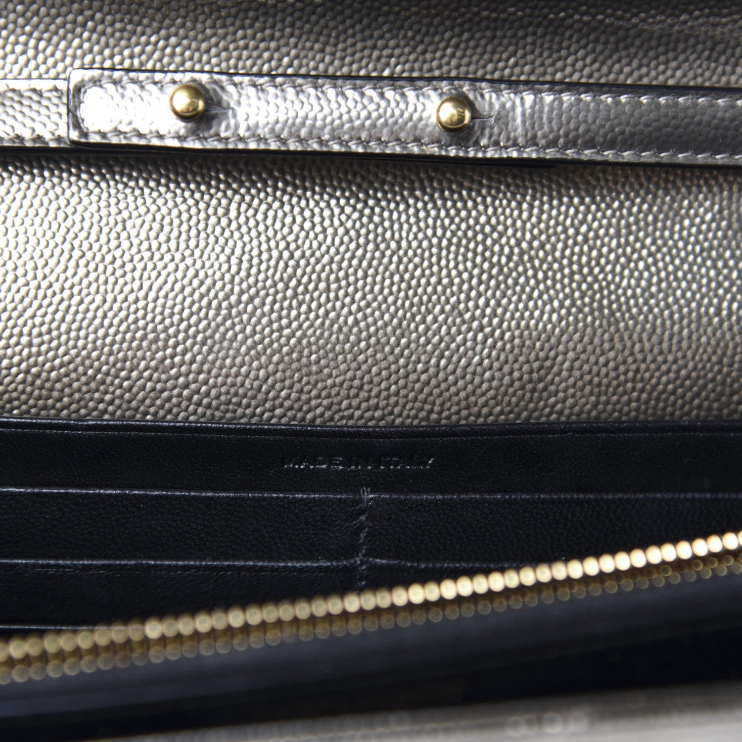 Saint Laurent Metallic Grain De Poudre Matelasse Chevron Monogram Chain Wallet Gold 10 of 11