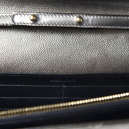 Saint Laurent Metallic Grain De Poudre Matelasse Chevron Monogram Chain Wallet Gold 10 of 11