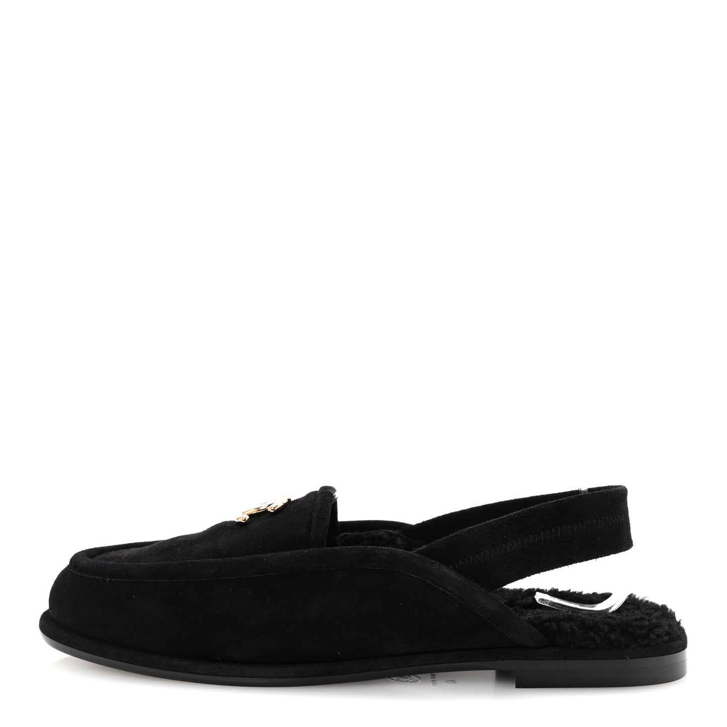 Suede Calfskin CC Slingback Loafers 40 Black