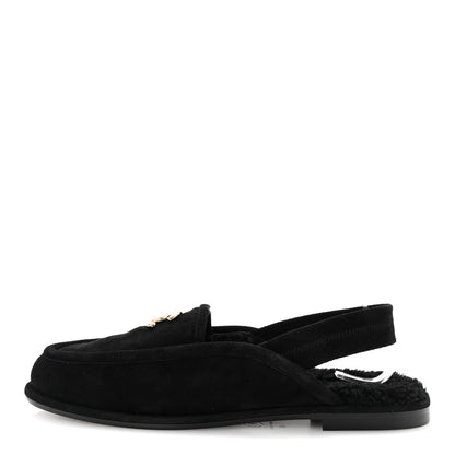 Chanel Suede Calfskin CC Slingback Loafers 40 Black 1 of 9