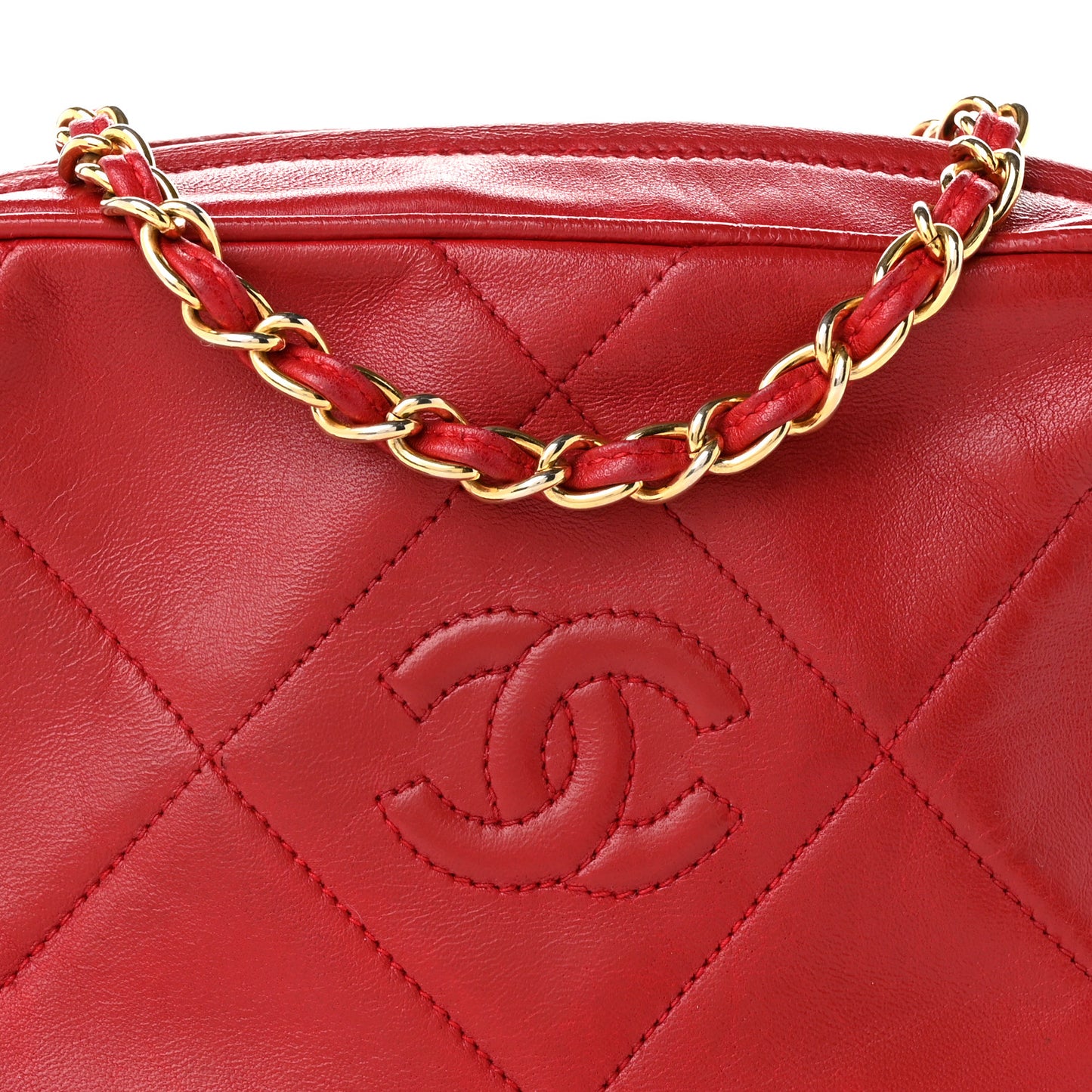 Lambskin Quilted Tassel Camera Case Red