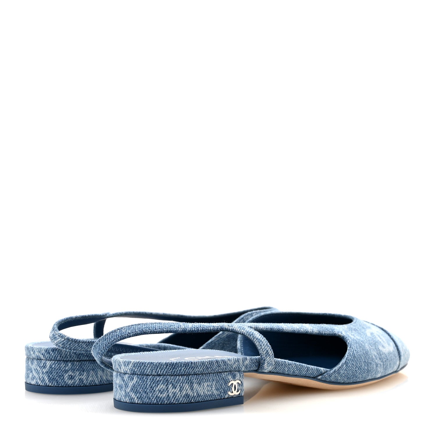 Chanel Denim Cap Toe CC Slingback Flats 38.5 Light Blue Multicolor 5 of 10