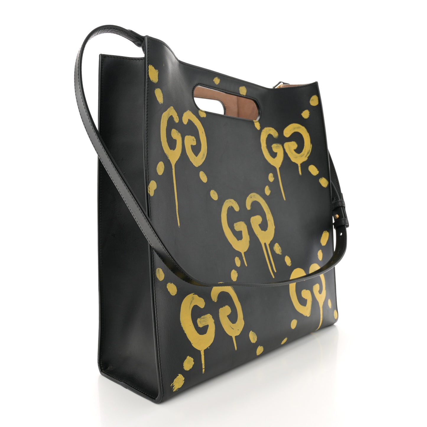 Calfskin GucciGhost Real Medium XL Tote Black Yellow