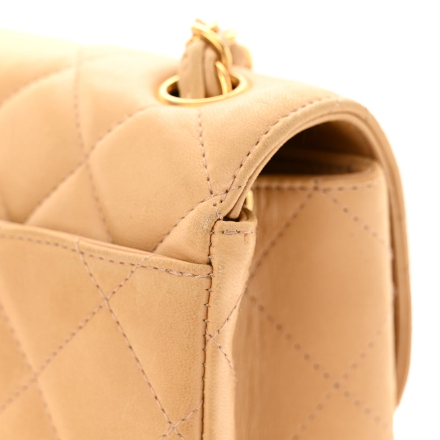 Lambskin Quilted Flap Shoulder Bag Beige