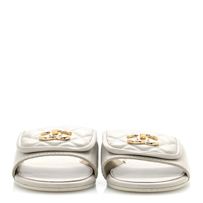 Chanel Lambskin Quilted Turnlock Flat Mules 38.5 Light Gray 3 of 10