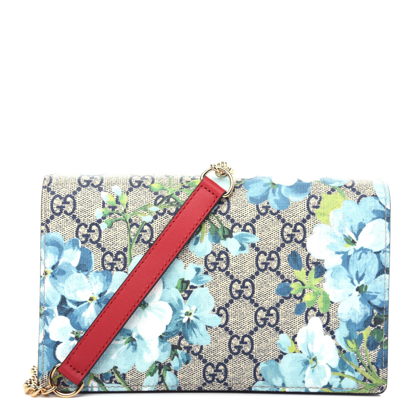 GG Supreme Monogram Blooms Chain Wallet Blue