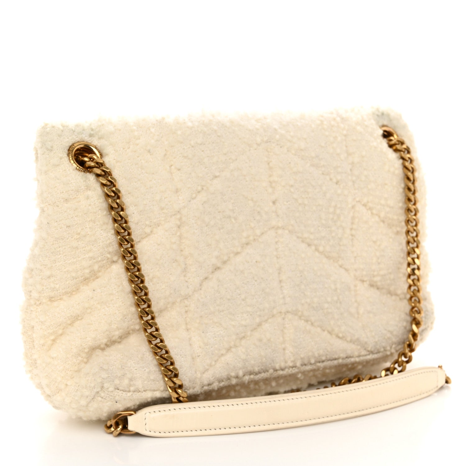 Saint Laurent Boucle Tweed Quilted Small Loulou Puffer Monogram Chain Satchel Crema Soft 3 of 12