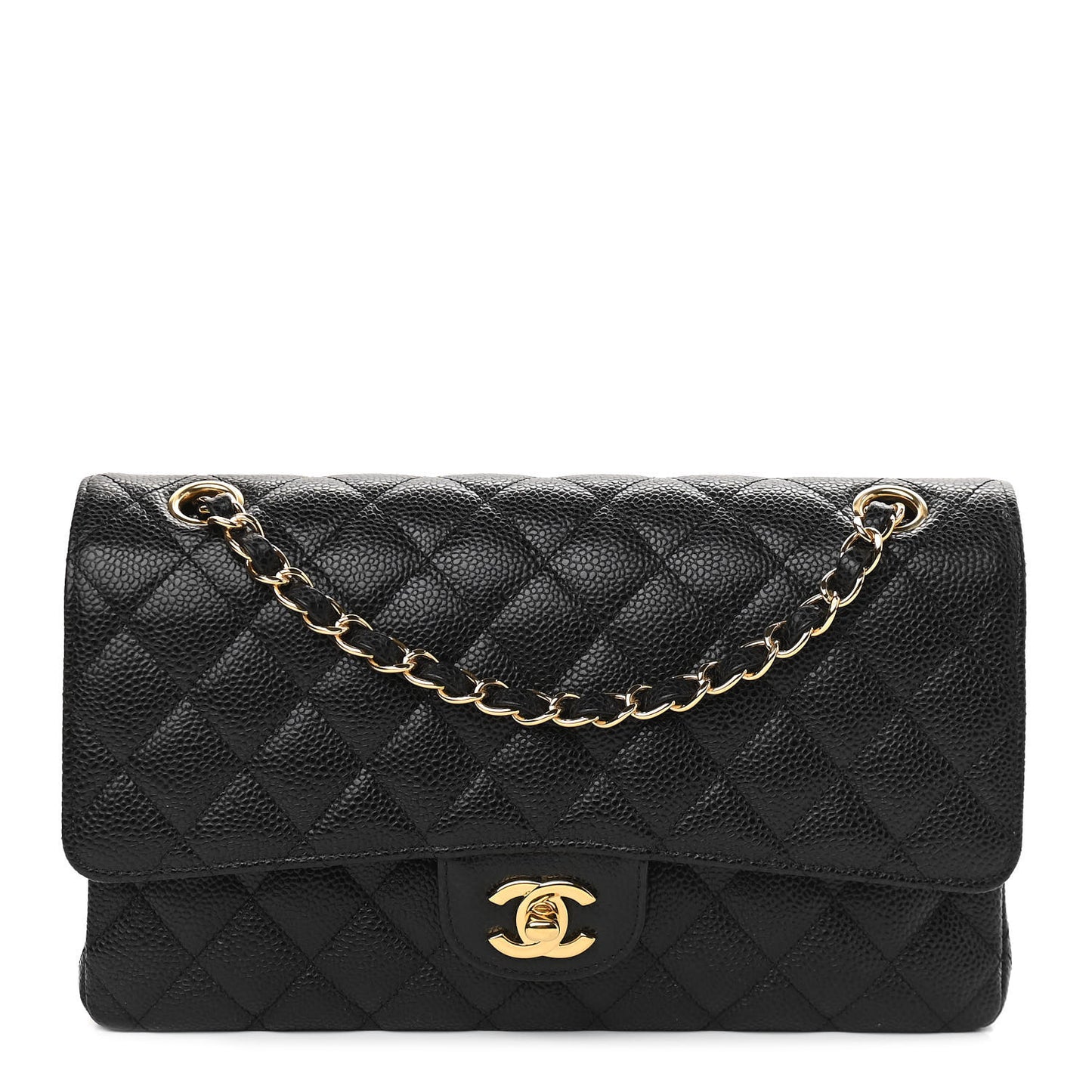 Caviar Quilted Medium Double Flap Black