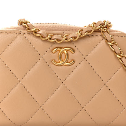 Chanel Lambskin Quilted CC Pearl Crush Zip Card Holder On Chain Beige 8 of 10