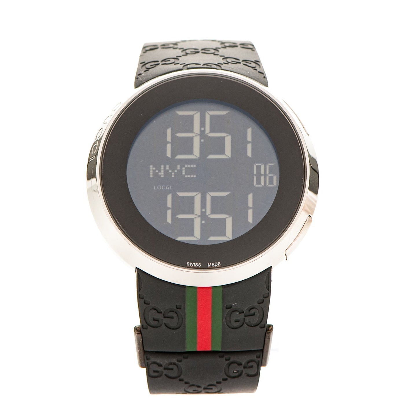 Stainless Steel Rubber 45mm Digital I-Gucci Web Watch Black