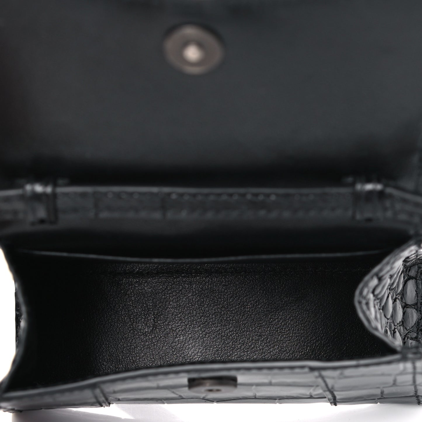Shiny Calfskin Monochrome Crocodile Embossed Hourglass Top Handle Bag Mini Black