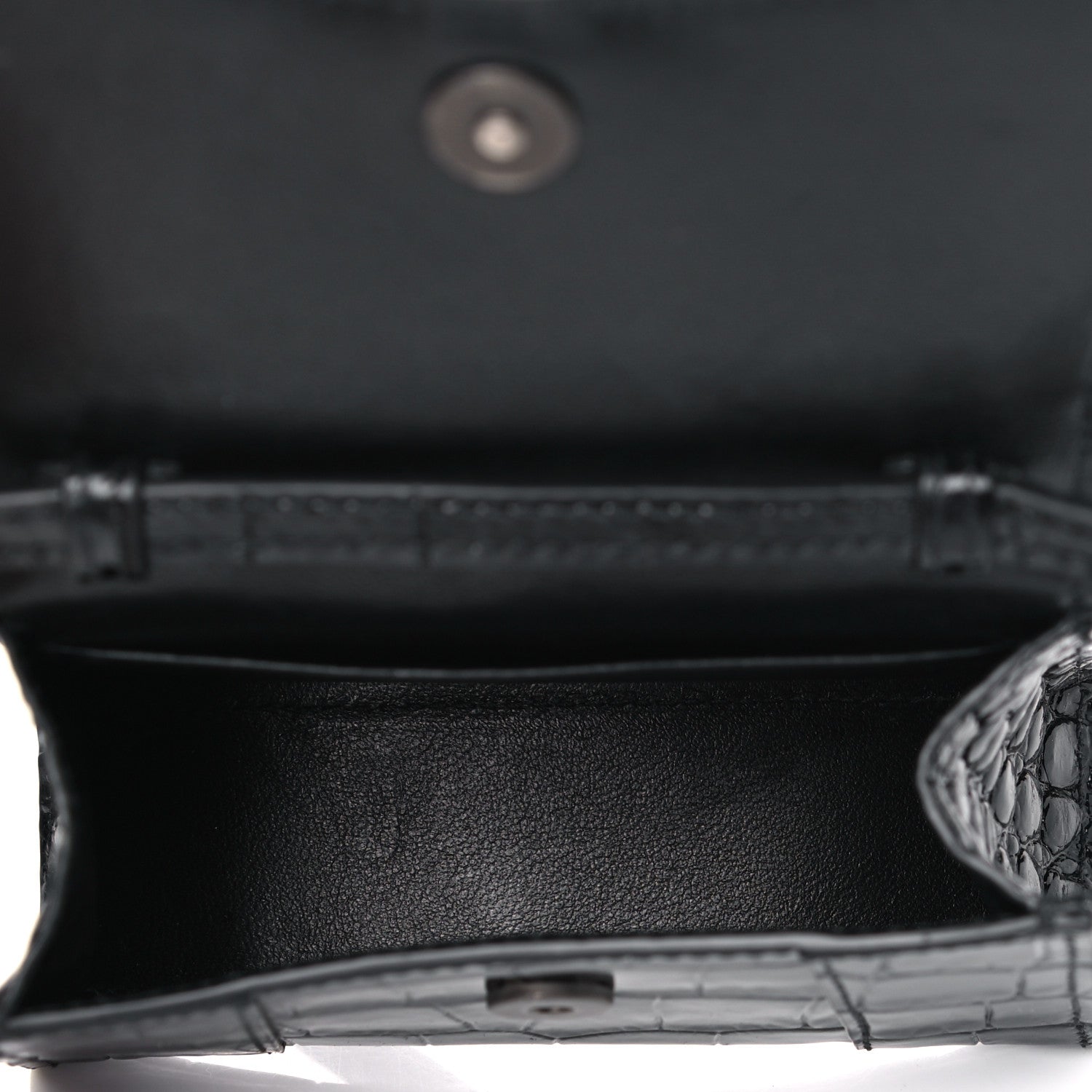 Balenciaga Shiny Calfskin Monochrome Crocodile Embossed Hourglass Top Handle Bag Mini Black 4 of 10
