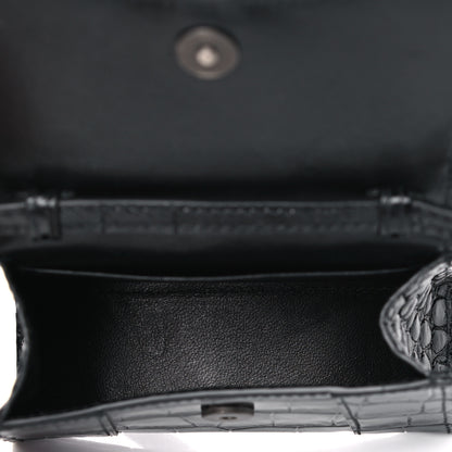 Balenciaga Shiny Calfskin Monochrome Crocodile Embossed Hourglass Top Handle Bag Mini Black 4 of 10