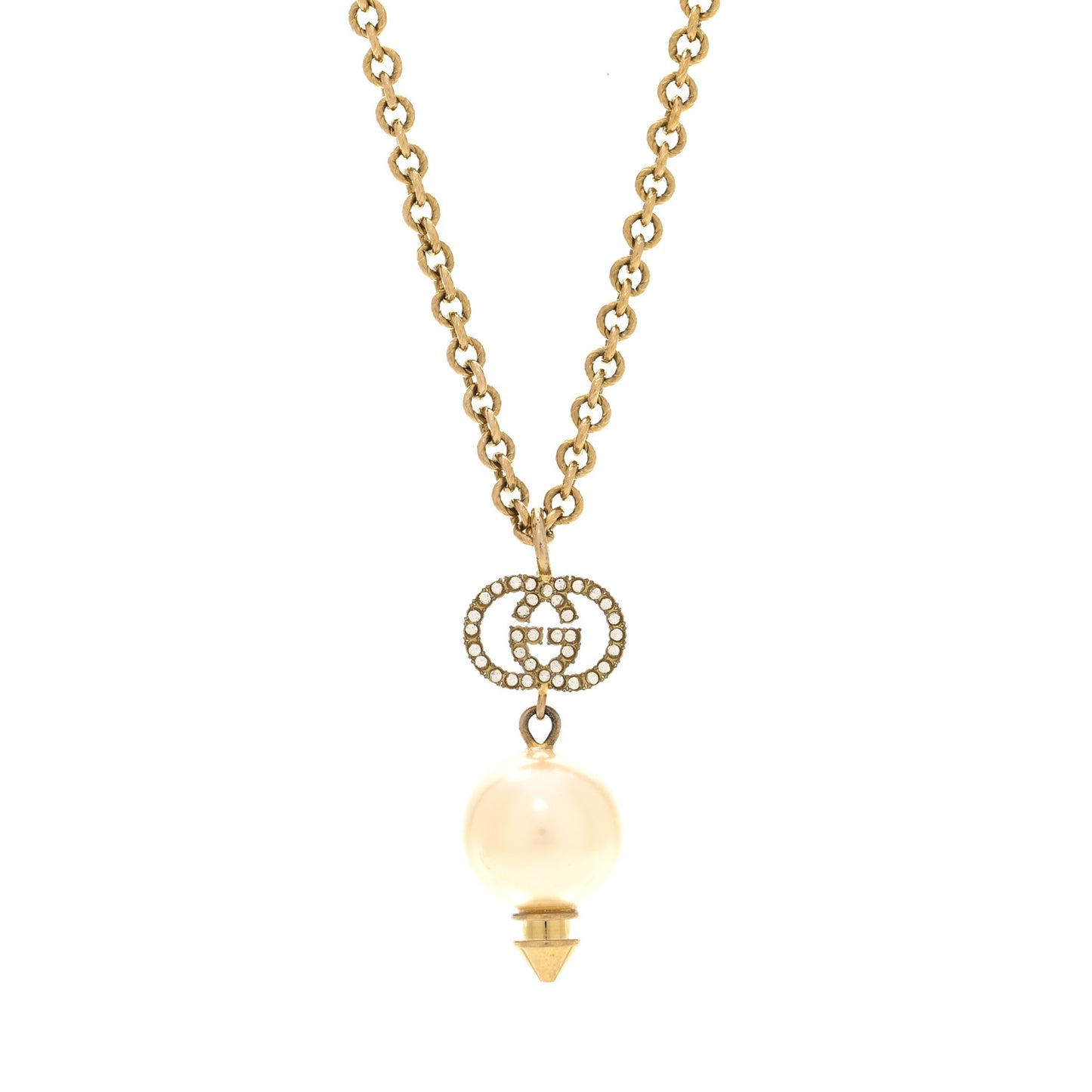 Pearl Crystal Interlocking G Necklace Gold