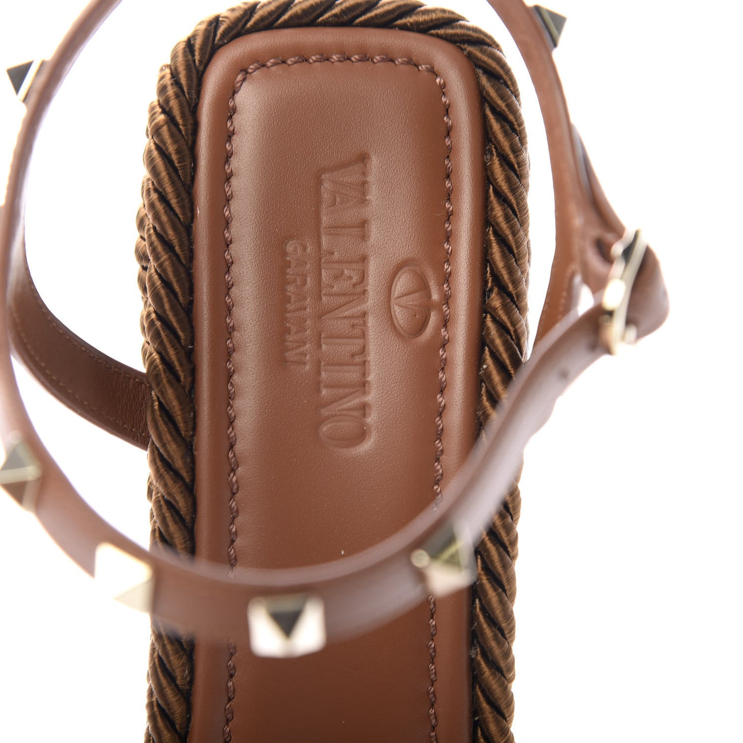 Calfskin Rockstud Torchon Espadrille 25/115mm Wedge Sandals 41 Cuoio