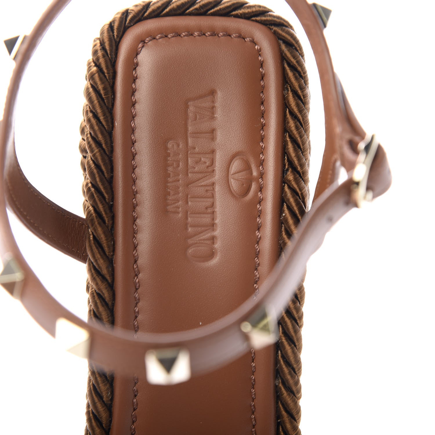 Valentino Garavani Calfskin Rockstud Torchon Espadrille 25/115mm Wedge Sandals 41 Cuoio 8 of 11