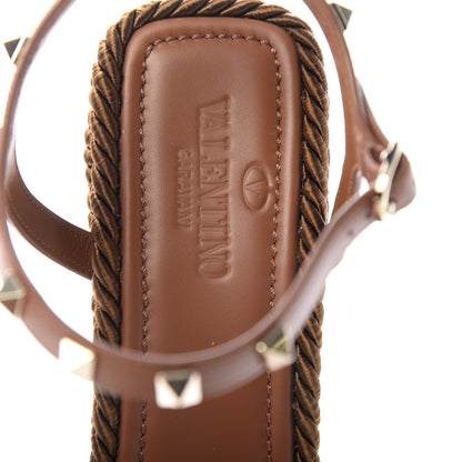 Valentino Garavani Calfskin Rockstud Torchon Espadrille 25/115mm Wedge Sandals 41 Cuoio 8 of 11