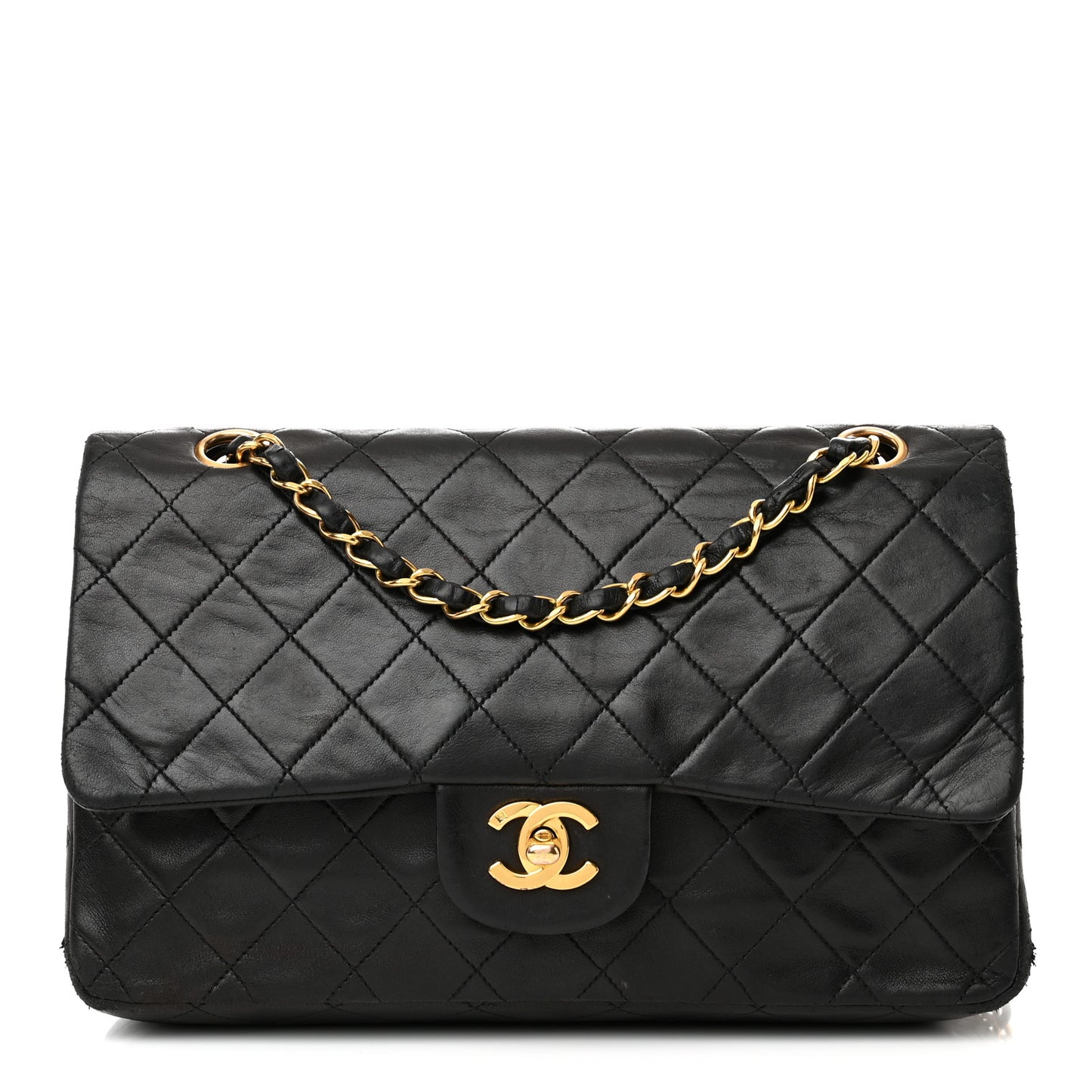 Lambskin Quilted Medium Double Flap Black