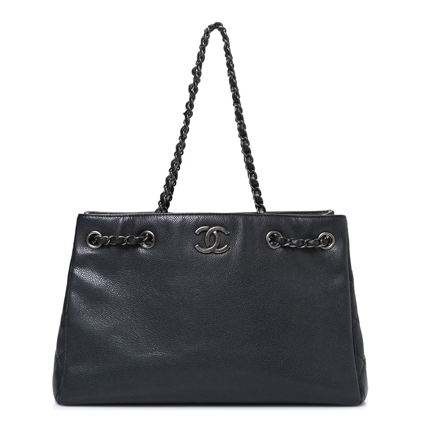 Chanel Metallic Grained Calfskin Medium Woven Chain Shopping Bag Black 1 of 10