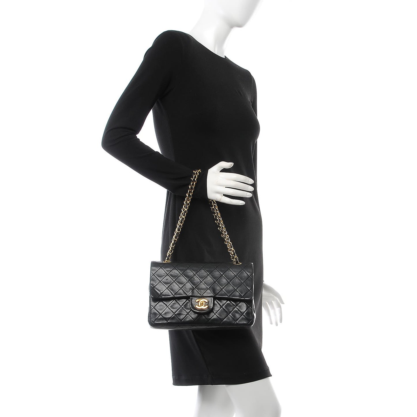 Lambskin Quilted Medium Double Flap Black