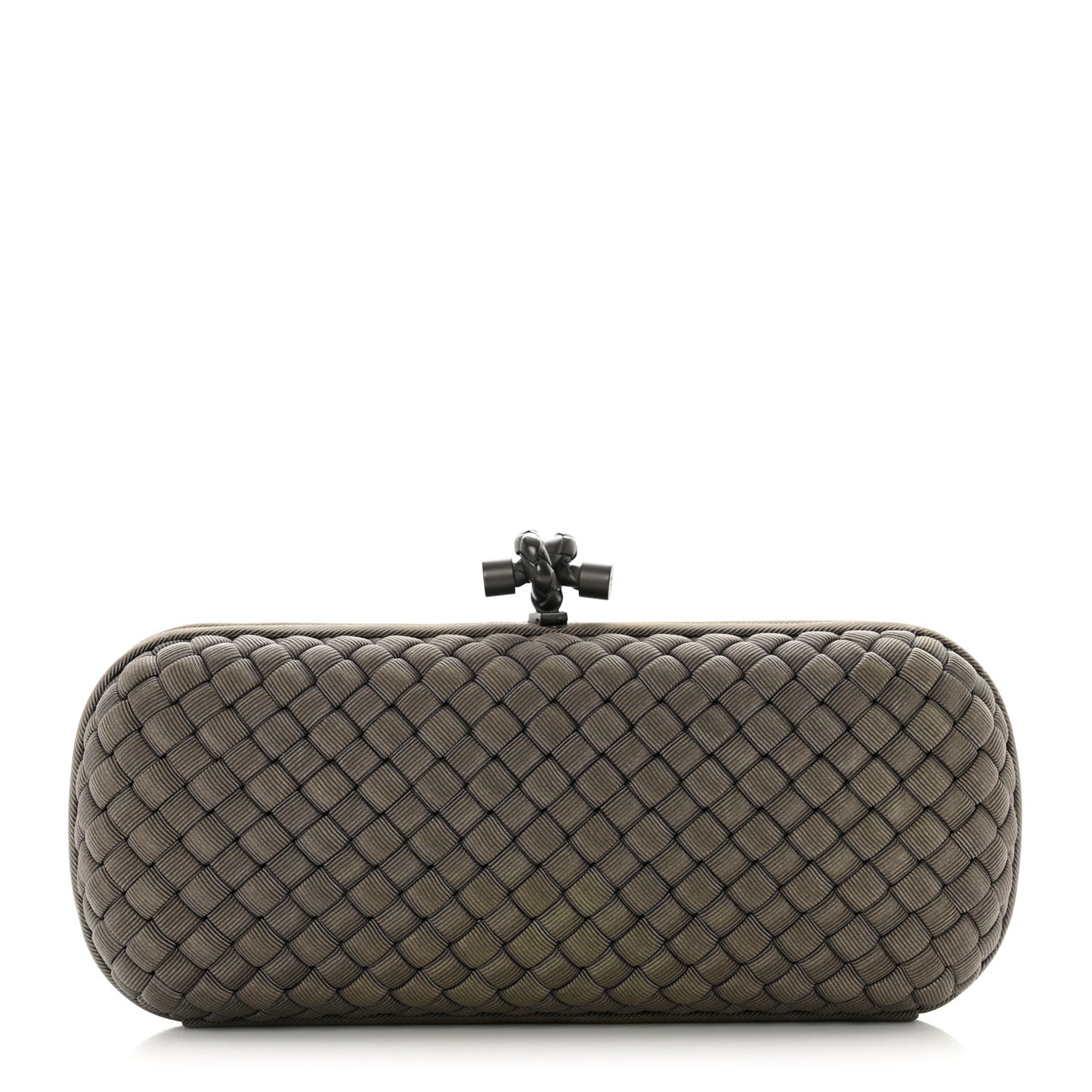 Satin Intreccio Impero Stretch Knot Clutch Taupe