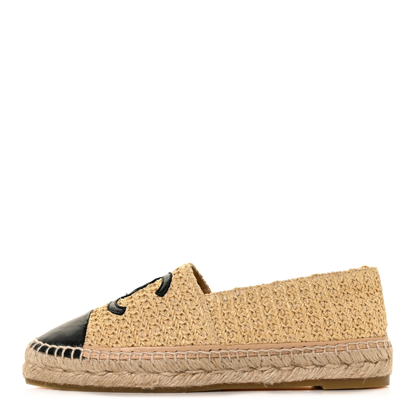 Braided Fabric Lambskin CC Espadrilles 39 Beige Black