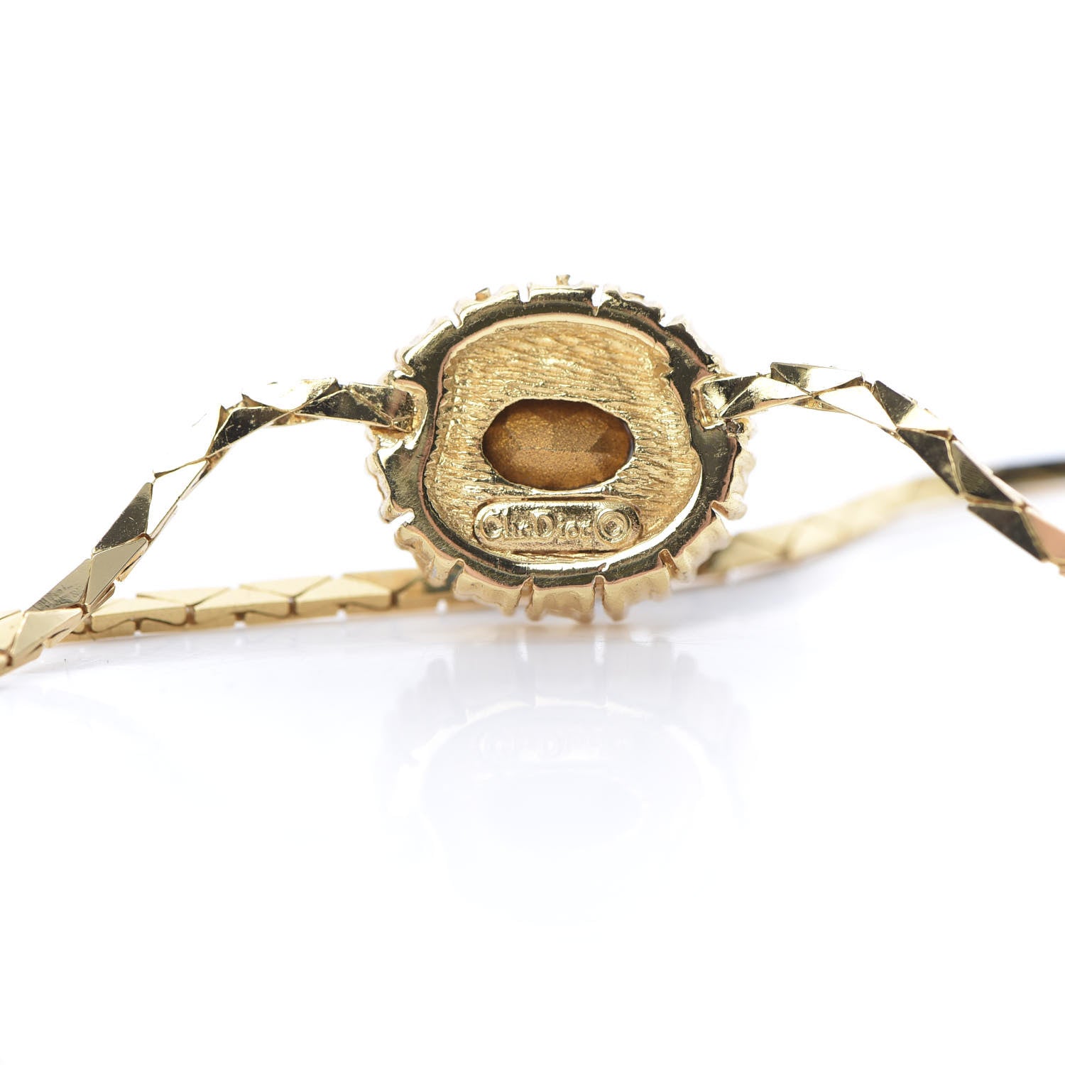 Christian Dior Crystal Chain Necklace Gold Blue 5 of 6