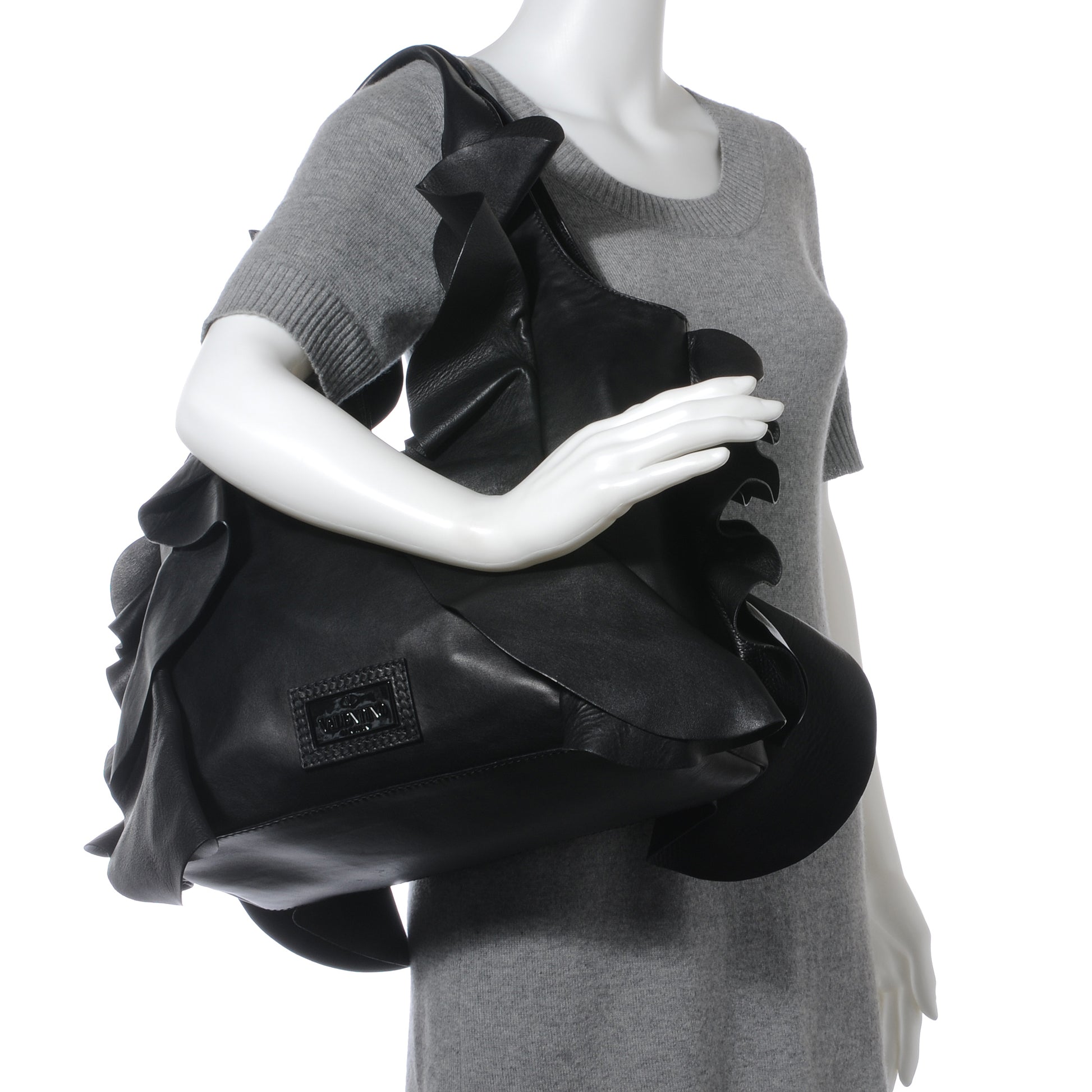 Valentino Garavani Nappa Leather Ruffled Hobo Black 2 of 9