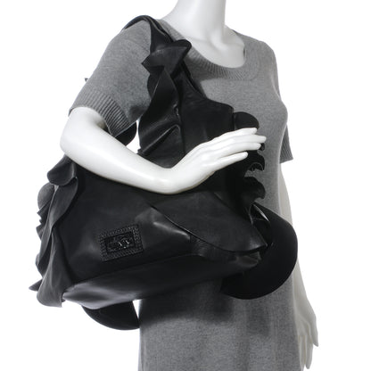 Valentino Garavani Nappa Leather Ruffled Hobo Black 2 of 9