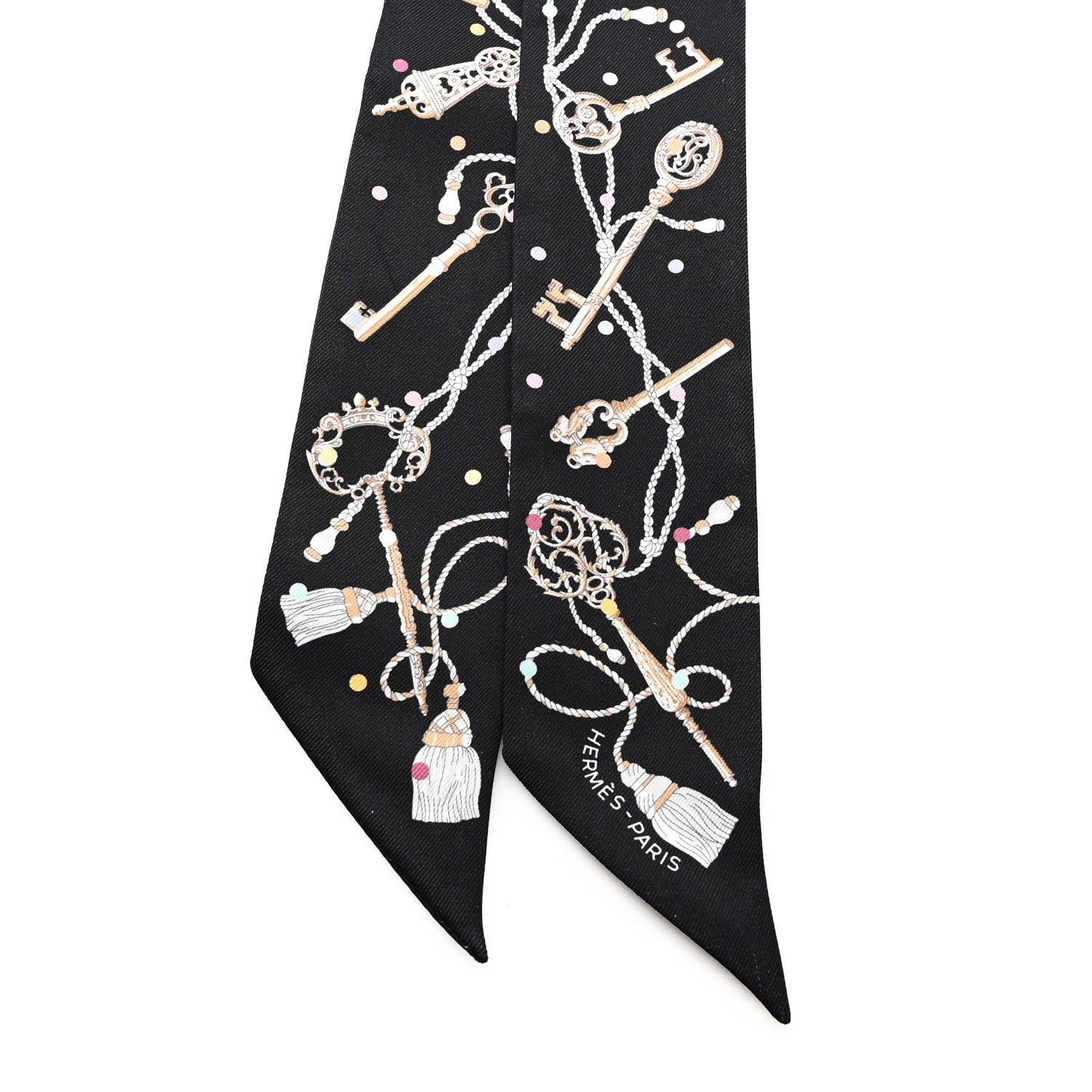 Hermes Silk Les Cles A Pois Twilly Black Beige Rose Multicolor 2 of 4