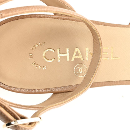 Chanel Goatskin Grosgrain Cap Toe CC Slingback Pumps 39 Beige Black 8 of 9