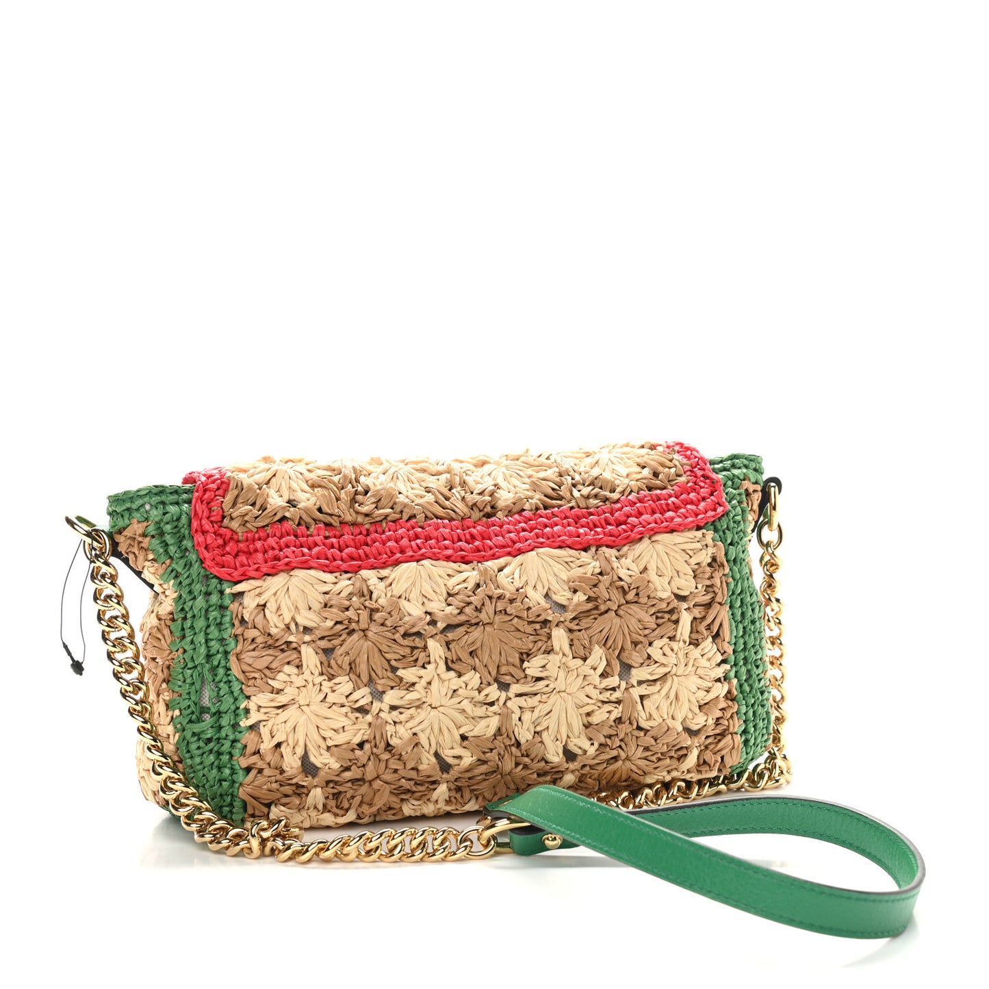Raffia Azalea Calfskin Crochet Flower Small GG Marmont Shoulder Bag Natural Ecru Green Red New Shamarock