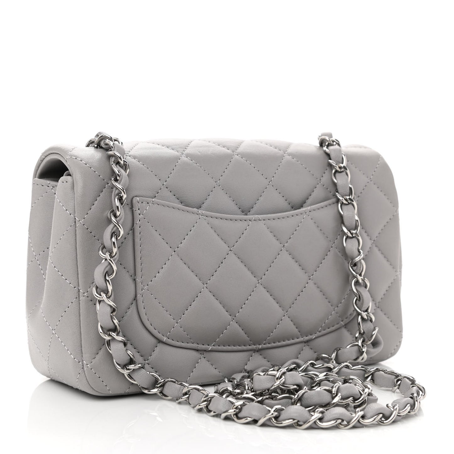 Lambskin Quilted Mini Rectangular Flap Grey