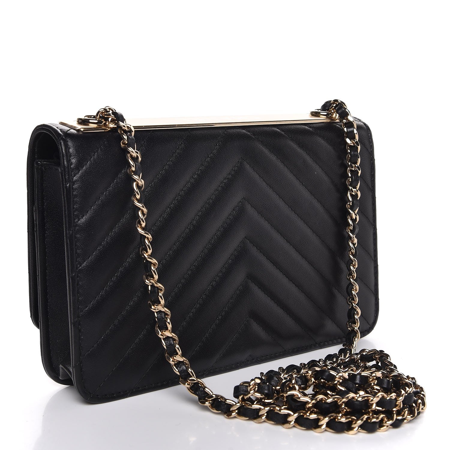 Chanel Lambskin Chevron Quilted Trendy CC Wallet On Chain WOC Black 3 of 9