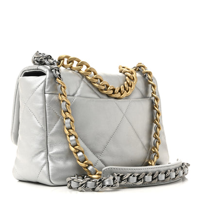 Chanel Metallic Goatskin Quilted Medium Chanel 19 Flap Silver 3 of 11